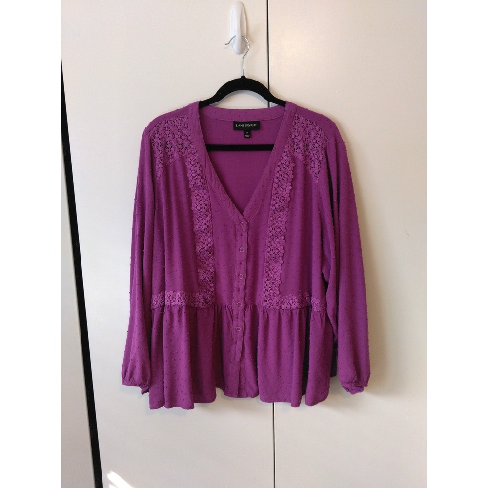 Womens Lace Details Button Front Peplum Top Plus Size 24 Boho Chic Romantic